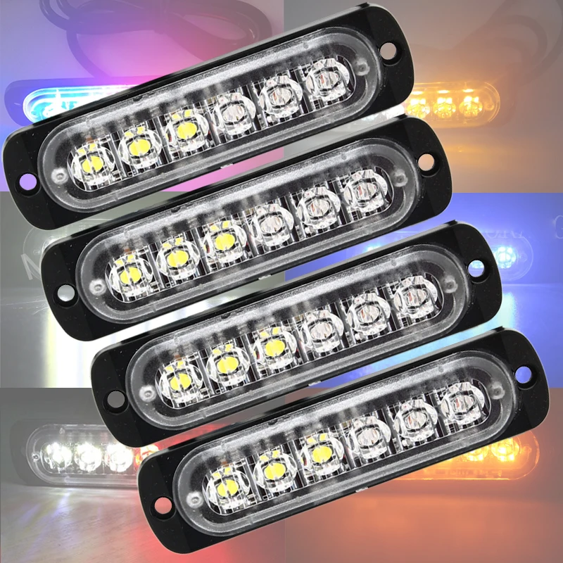 4PCS 12V Led Strobe Emergency Warning Light Amber Red Blue Police Flashing Lightbar Ultra-thin Grille Side Marker Lights | Автомобили и