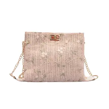 

100% High Quality Straw Rattan Bag Embroidery Flower UK Summer Ladies Rattan Straw Woven Bag Cross body Beach Bags Handbag Bags