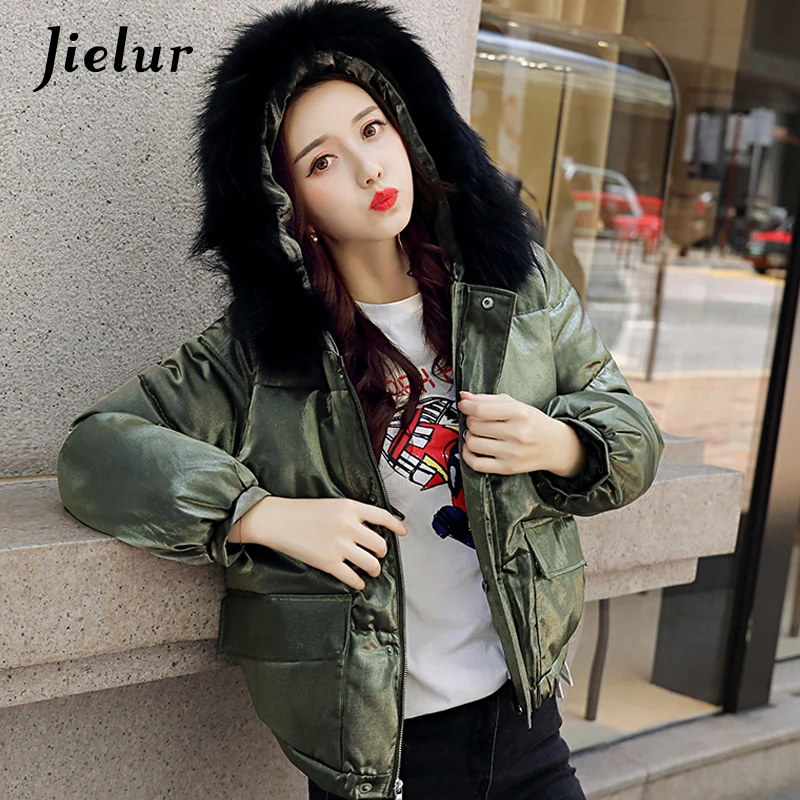 2018 Korean New Fur Collar Hooded Winter Jacket Women Solid Color ...