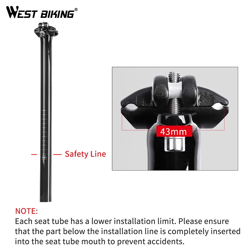 WEST BIKING велосипедный карбоновый Подседельный штырь 27 2/30 8/31 6*350/400 мм запчасти для