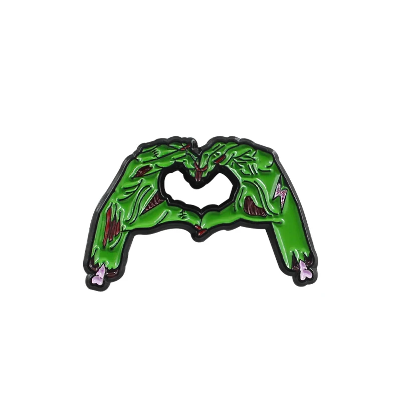 

Love Gesture Metal Enamel Brooch Green Skeleton Hand Badge Brooch Creative Fashion Costume Backpack Jewelry Accessories Gift