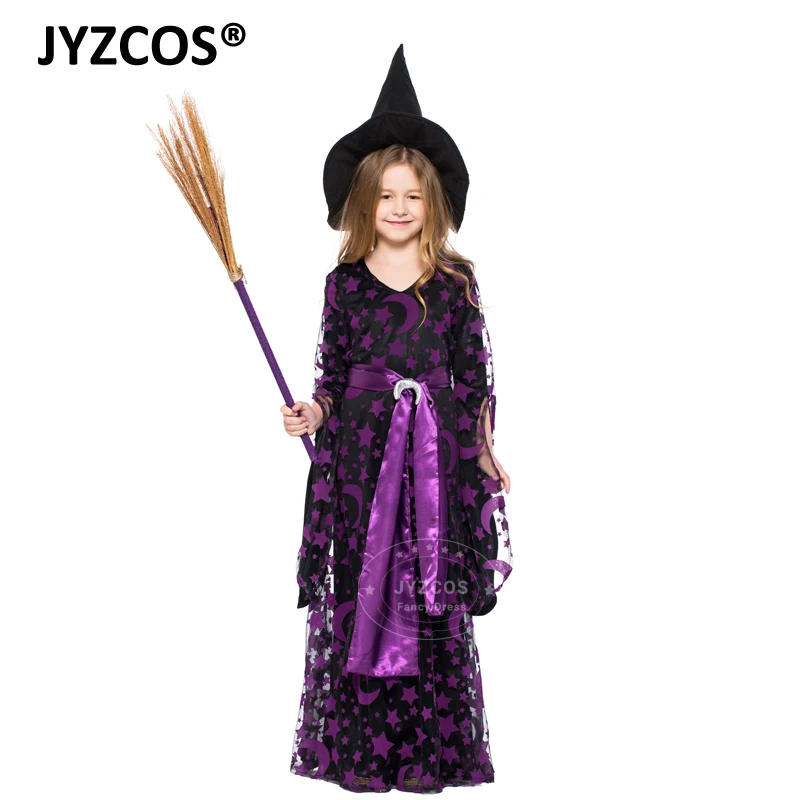 JYZCOS Kids Witch Costume Baby Girls Halloween Party Costumes Purple Witch Fancy Dress Carnival Cosplay Costume JYZCOS Kids Witch Costume Baby Girls Halloween Party Costumes Purple Witch Fancy Dress Carnival Cosplay Costume
