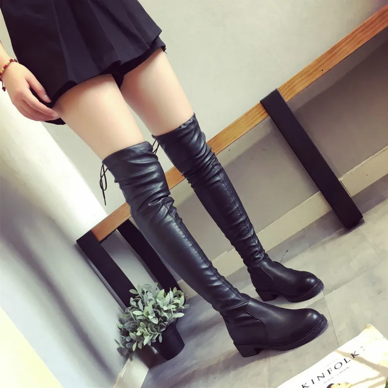 Online 2018 botas de nieve de moda para mujeres Otoño Invierno botas de moda de fondo plano botas por encima de la rodilla botas altas de gamuza