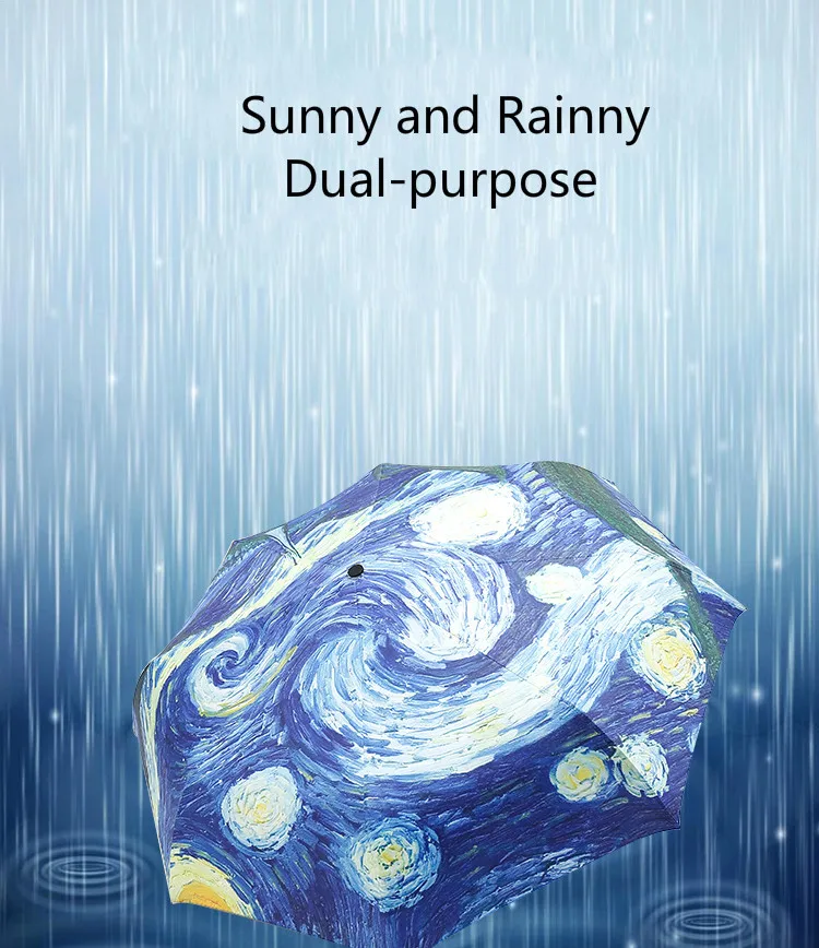 Ван Гог Картина маслом зонтик дождь для женщин анти реагирующая сила автоматический женский солнцезащитный зонтик анти УФ 3 Складные Зонты Зонт