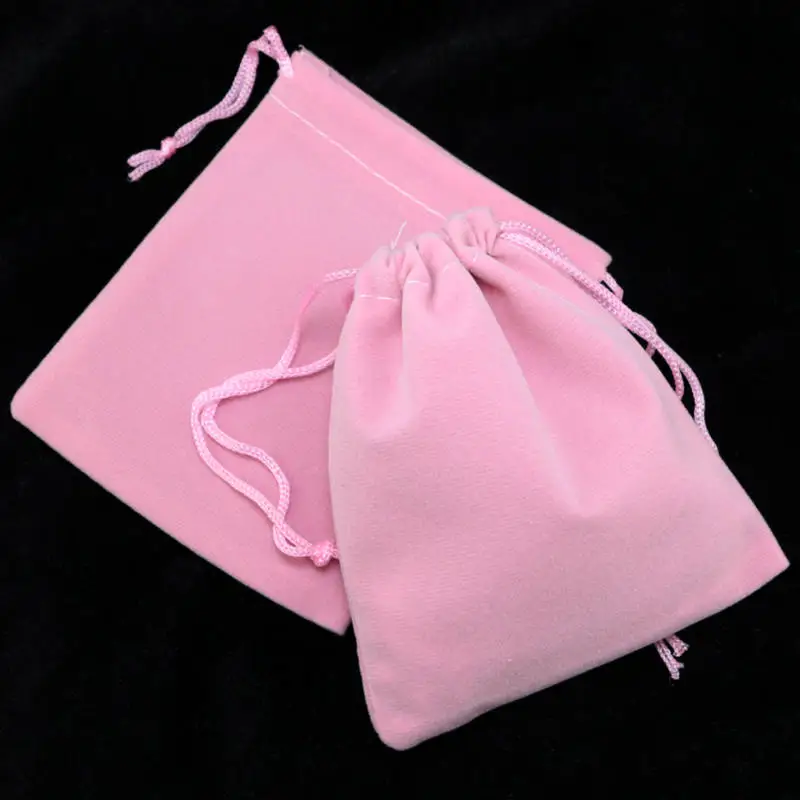 100 шт./лот, Белая бархатная сумка, 7x9 см, маленькая сумка для ювелирных изделий, сумка для свадебного подарка, сумка на шнурке, очаровательные упаковочные сумки для ювелирных изделий - Цвет: Розовый