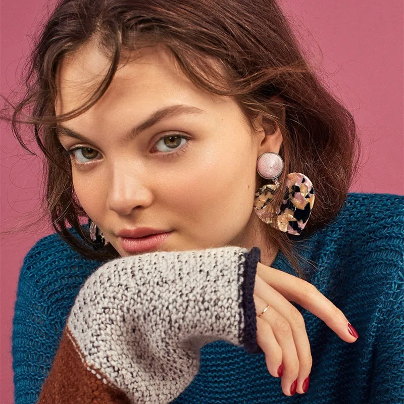 

wing yuk tak Bohemia Heart Earrings For Women Fashion Colorful Resin Tortoiseshell Earrings Female 2018 Party Jewelry