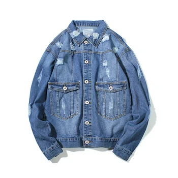 

2018 New cotton outerwear jean jacket men Slim Fit Casual With Hole Coats For Men Fashion