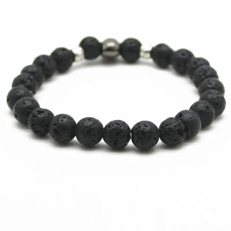 Black Beads Natural Stones Skull Bracelet For Women Lava Stone Beads Men Bracelet Black Lava Beads Bracelets Pulseras Mujer