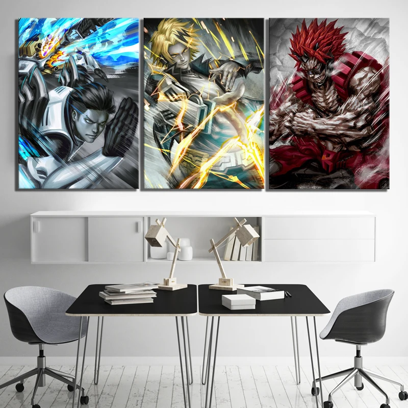 3 Piece HD Anime Boys Picture TENYA&DENKI&EIJIROU My Hero Academia Anime Poster Digital Art Canvas Paintings for Wall Decor