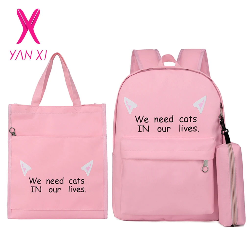 

YANXI New 3 Pcs Teenagers School Backpack Solid Boy Schoolbag for Teenager Girl Student Book Bag Girls Satchel Female Schoolbag
