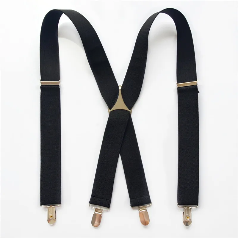 Mens BLACK Suspenders Men Male Elastic Suspenders Braces Clip on X Back