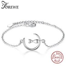 FOREWE стерлингового серебра 925 пробы милый Циркон Кристалл Кот браслет с брелоками браслеты для женщин дети девушка мода ювелирные изделия