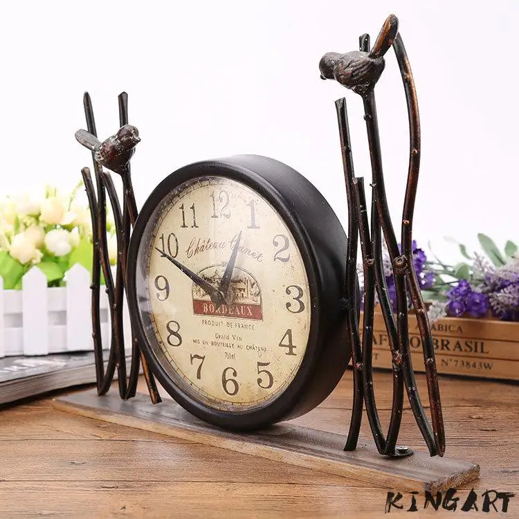 Retro Table Clock Iron Craft Antique Metal Desk Clock Watch Bronze Gold Table Clock Handicraft Vintage Clock For Home 1202724