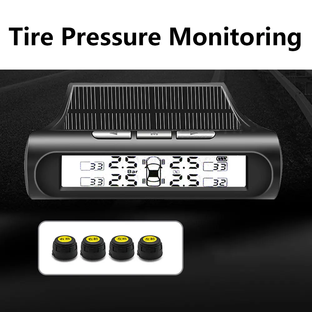 

Smart USB / Solor Power Tire Pressure Alarm Waterproof TPMS Car Tire Pressure Monitoring System LCD Screen Digital Display