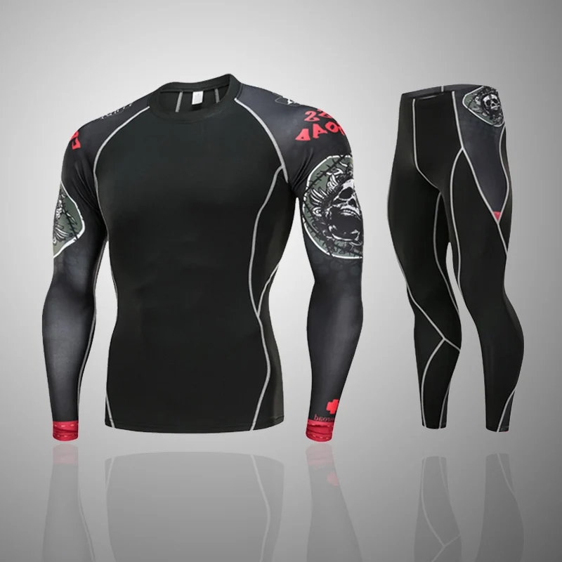 С длинным рукавом Rash Guard Complete Графический Компрессионные Шорты Многофункциональный Фитнес ММА футболки Для мужчин костюмы