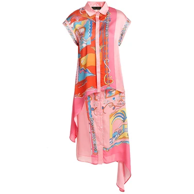 Женский костюм-двойка с принтом Svoryxiu, розовый элегантный ассиметричный костюм с юбкой для вечеринки в стиле кэжуал на лето - Цвет: Многоцветный