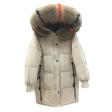 Новые Для женщин утепленные Белое пуховое пальто корейский стиль Женская зимняя обувь теплые куртки на пуху с Цвет с настоящим мехом на капюшоне, F716