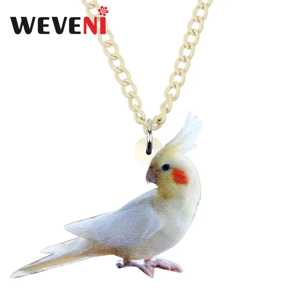 

WEVENI Statement Acrylic White Cockatoo Bird Necklace Pendant Collar Choker Fashion Animal Jewelry For Women Girls Decoration
