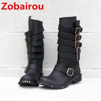 

Zobairou Real Photo Western classic Studded Thigh High Biker Cowboy Boots Rain Boots Winner Leather Botas Shoes Woman Stockings