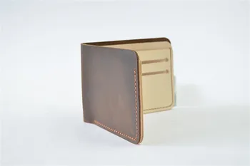 

ALAVCHNV new color-matching hand-made short head layer crazy horse leather men's vegetable tanned leather wallet C19