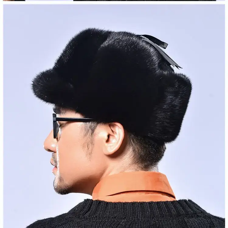 Новинка, зимняя мужская норковая меховая шапка, русский комплект, популярные шапки, шапочки, шапка, уличная норковая шапка-бомбер
