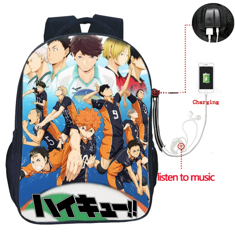 Мужчины Женщины Мальчики Девочки Haikyu! Рюкзаки с USB зарядкой школьные ранцы для