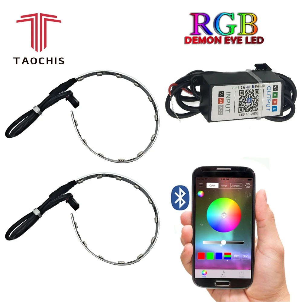 TAOCHIS 2 قطعة السيارات RGB العلوي العارض Led الشيطان العين شيطان العين مصباح ل سيارة App التحكم عن بعد العارض كشافات عيون الملاك