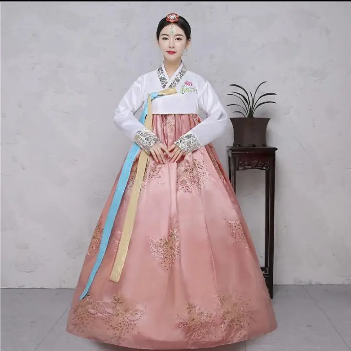Sequins Korean Traditional Costume Women Elegant Hanbok Spring Stage Dance Classical Dress