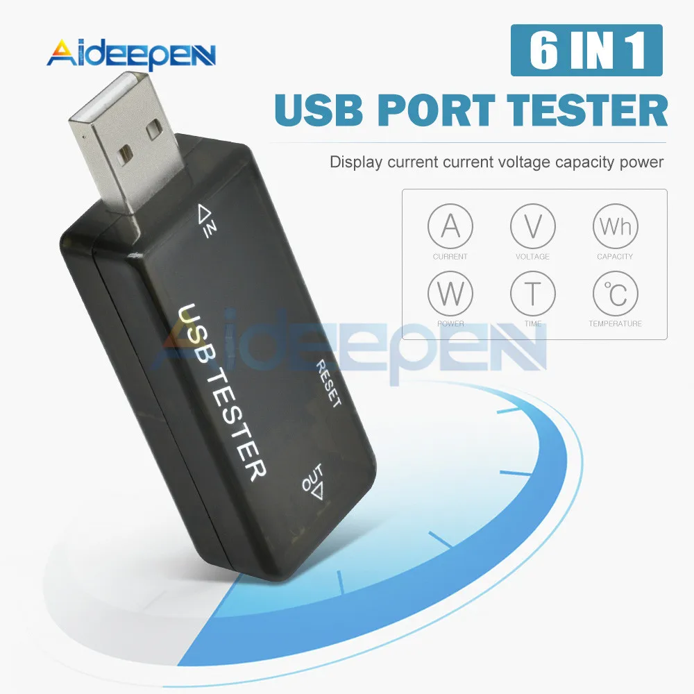 6 в 1 USB тестер зарядное устройство Доктор ЖК-цифровой вольтметр Амперметр мощность температура Ток Напряжение метр батарея ёмкость детектор
