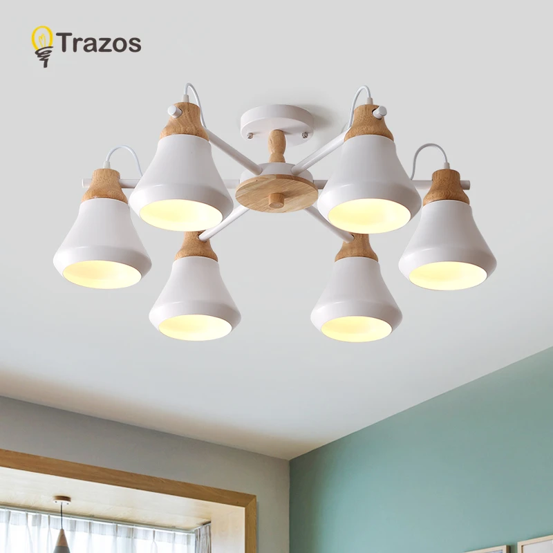 TRAZOS Lustre деревянная люстра для Железный Абажур гостиной светодиодный Люстра