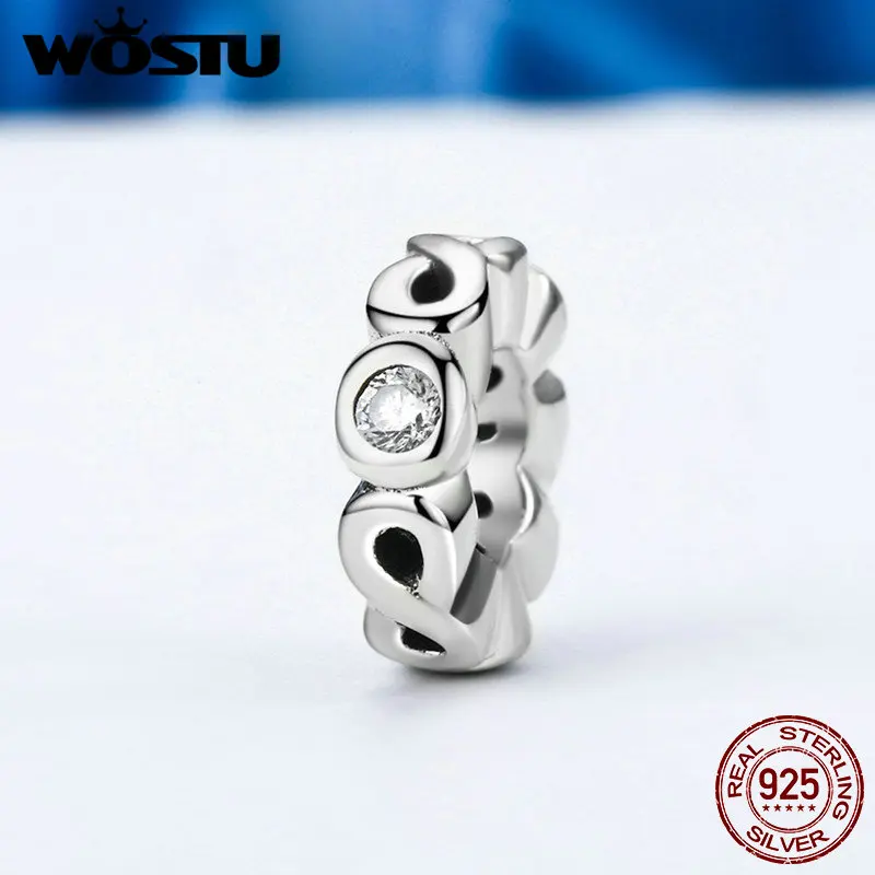 

WOSTU Real 925 Sterling Silver Infinity Love Spacer Charm Fit Original Beads Bracelet Authentic Jewelry Gift FIC134