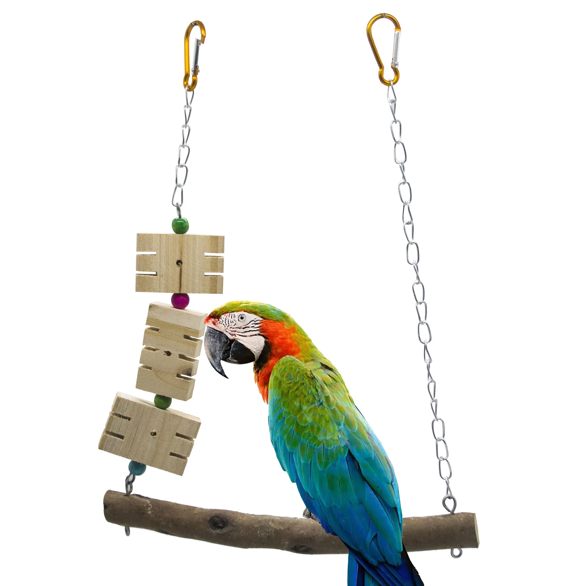 1PCS Parrot Toy Birds Toys Logs Leather Wooden Blocks Swings Chains