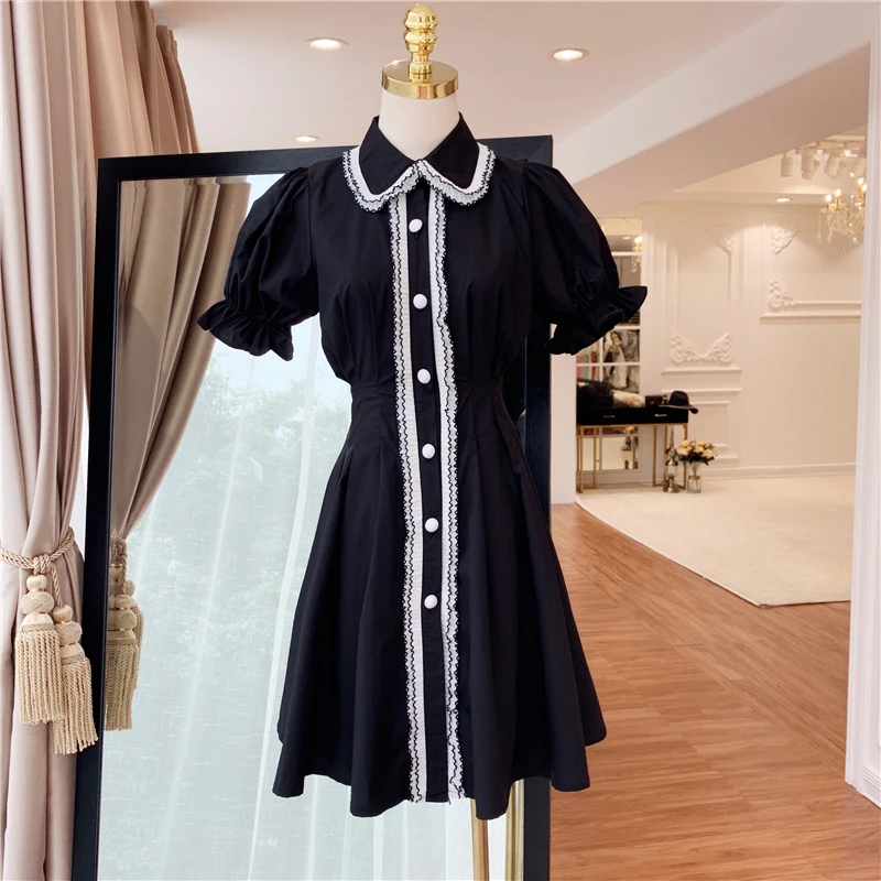 

HIGH QUALITY Newest 2019 Designer Dress Women's Peter Pan Collar Buttins Shirt Dress