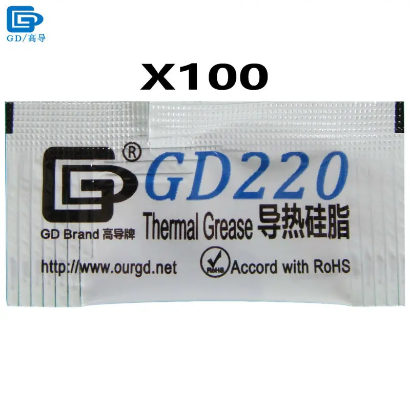 

GD Brand Thermal Conductive Grease Paste Silicone Plaster GD220 Heat Sink Compound Gray 100 Pieces Net Weight 0.5 Gram MB05