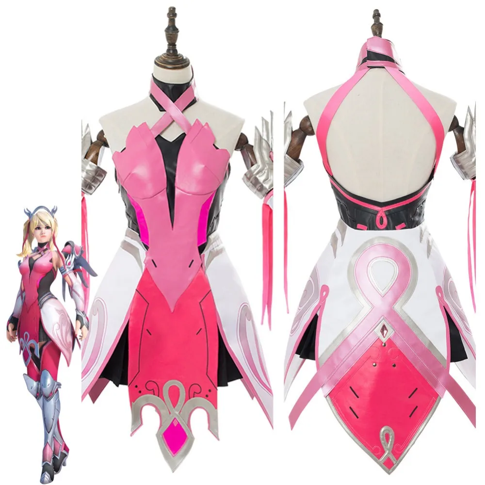 

OW Cosplay Costume Mercy Angela Ziegler Outfit Pink Mercy Skin Cosplay Costume For Girls Females Halloween Carnival Custom Made