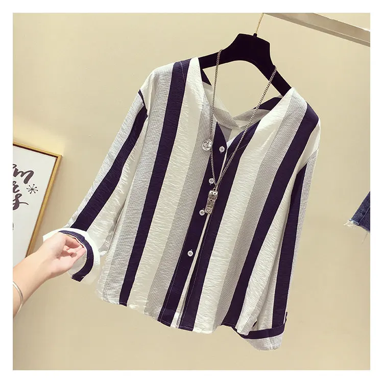 Fashion Long Sleeve Striped Blouse Womens Tops And Blouses 2019 Chiffon Blouse Shirt V-neck Rayas Blusas Mujer Chemise Femme (5)