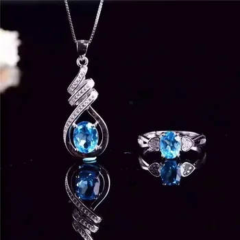

S925 silver Topaz gem set jewelry wholesale natural live Silver Pendant Ring FREE SHIPPING