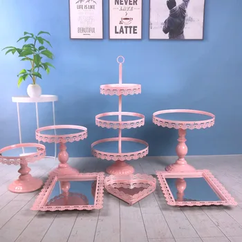 

7 pcs Wedding Cupcake Gold White Pink Silver Tray Dessert Metal 3 Tier Hanging Fruit Crystal Mirror Cake Stand