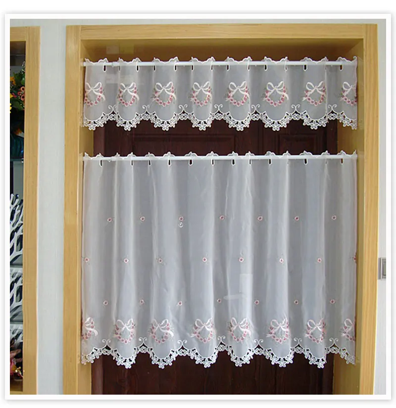 Пасторальный цветочный бант Вышивка Половина-занавес bay Тюль-шторы для окон для кофейной кухни комнаты cortina пасторальный SP4903