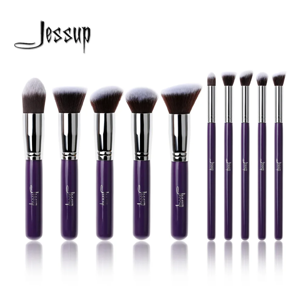 Goede Professionele 10 stks Paars Zilver Jessup Merk Make Up Kwasten SetS Beauty tools Foundation Kabuki Cosmetica Kits Make up Borstel