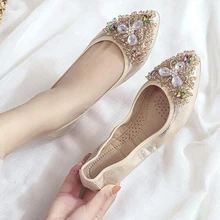 Летние туфли с закрытым носком и цветком сливы со стразами; женская обувь на плоской подошве; мягкие женские туфли для отдыха; тонкие туфли с острым носком для танцев; sy153