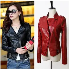 Plus size red/black leather jacket 2016 women autumn motorcycle PU leather female short Slim PU zipper chain jacket coat w1007