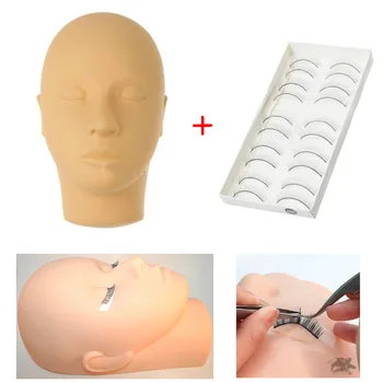 

Soft Training Mannequin Make Up Eyelash Extension Training Practice Flat Head + 10Pairs Artificial Eyelashes Set