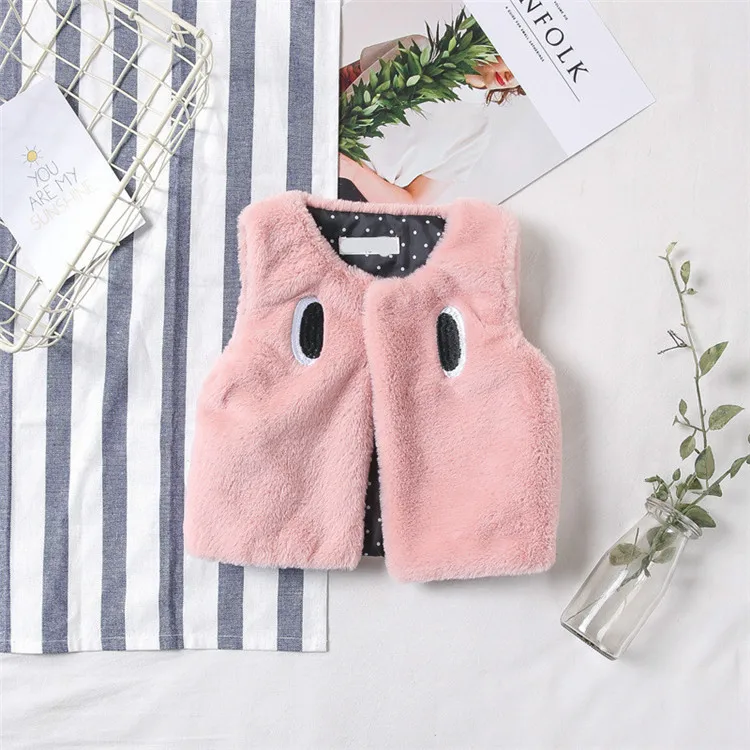 Baby Vest Faux Fur Coat Girls Kids Vest Warm Fur Vest For Girls Embroidery Winter Kids Waistcoats Toddler Girl Winter Clothes   101