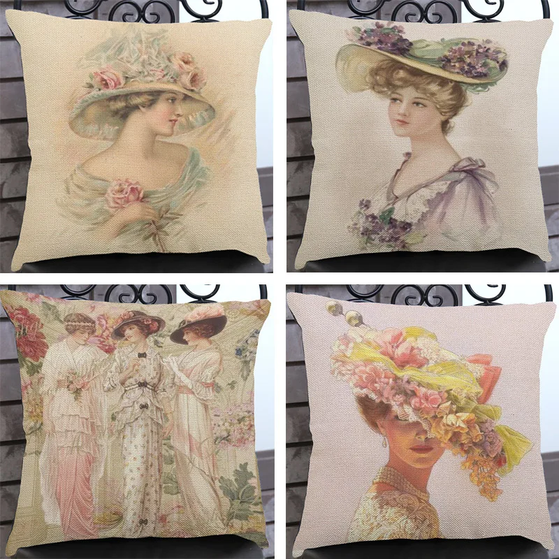 

Europe Type Restoring Ancient Ways Lady Hat Woman Pillow Case Household Hotel Decoration Sofa Cushion Cover