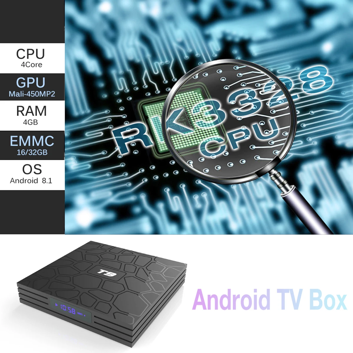 T9 TV Box Newest 4K Android 8.1 RK3328 Quad Core 4GB RAM 32GB ROM Smart TV Box Netflix Media Player Set Top Box with USB 3.0