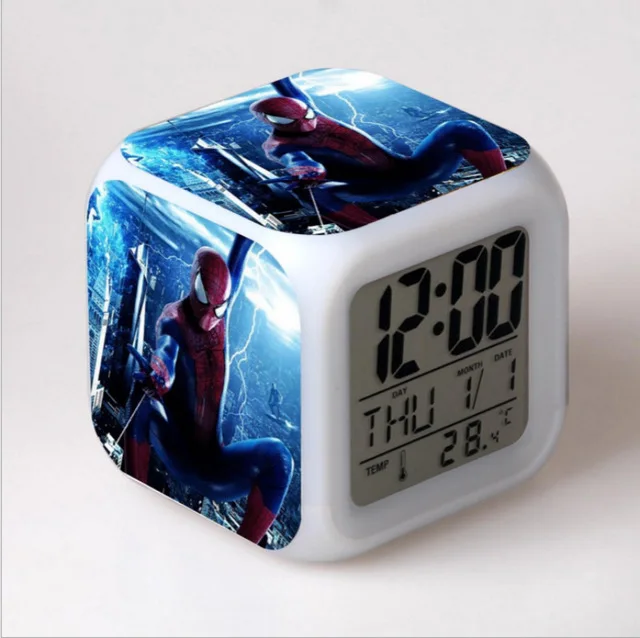 Новое поступление, цифровые часы с человеком-пауком, 7 цветов, светодиодный Будильник с изображением Человека-паука, милый мультяшный Ночной светильник, Будильник для детей - Цвет: Шоколад