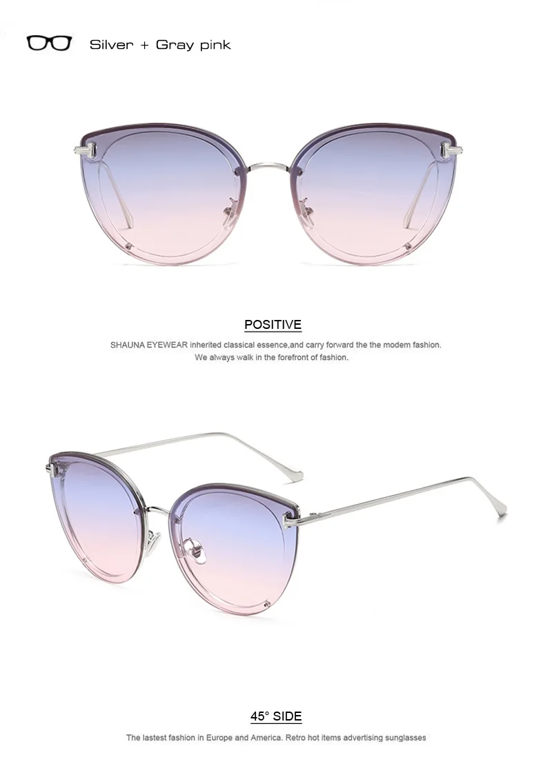 SHAUNA Vintage Cat Eye Sunglasses Women Brand Designer Fashion Pink Mirror Shade UV400