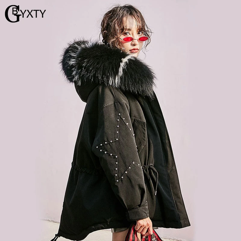 

GBYXTY parka pluma mujer 2019 Winter Womens Thick Down Jacket and Coat Real Raccoon Fur Collar Feather Puffer Coat Hooded ZA1557