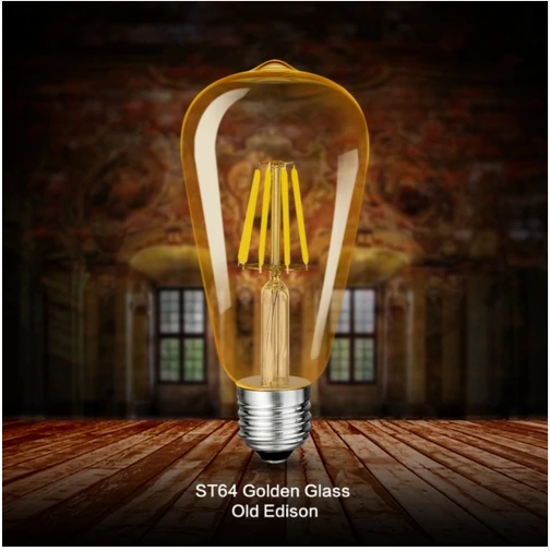 Диммер 16 Вт Светодиодный светильник ST64 Золотой C35 G45 A60 лампа E27 E14 Ретро Эдисона накаливания энергосберегающая лампа замена лампы накаливания - Испускаемый цвет: ST64 Golden